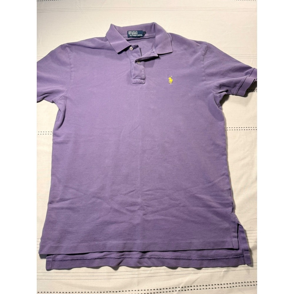 Polo Ralph Lauren Mens Purple Short Sleeve Cotton Pique Polo Shirt Size M Yellow